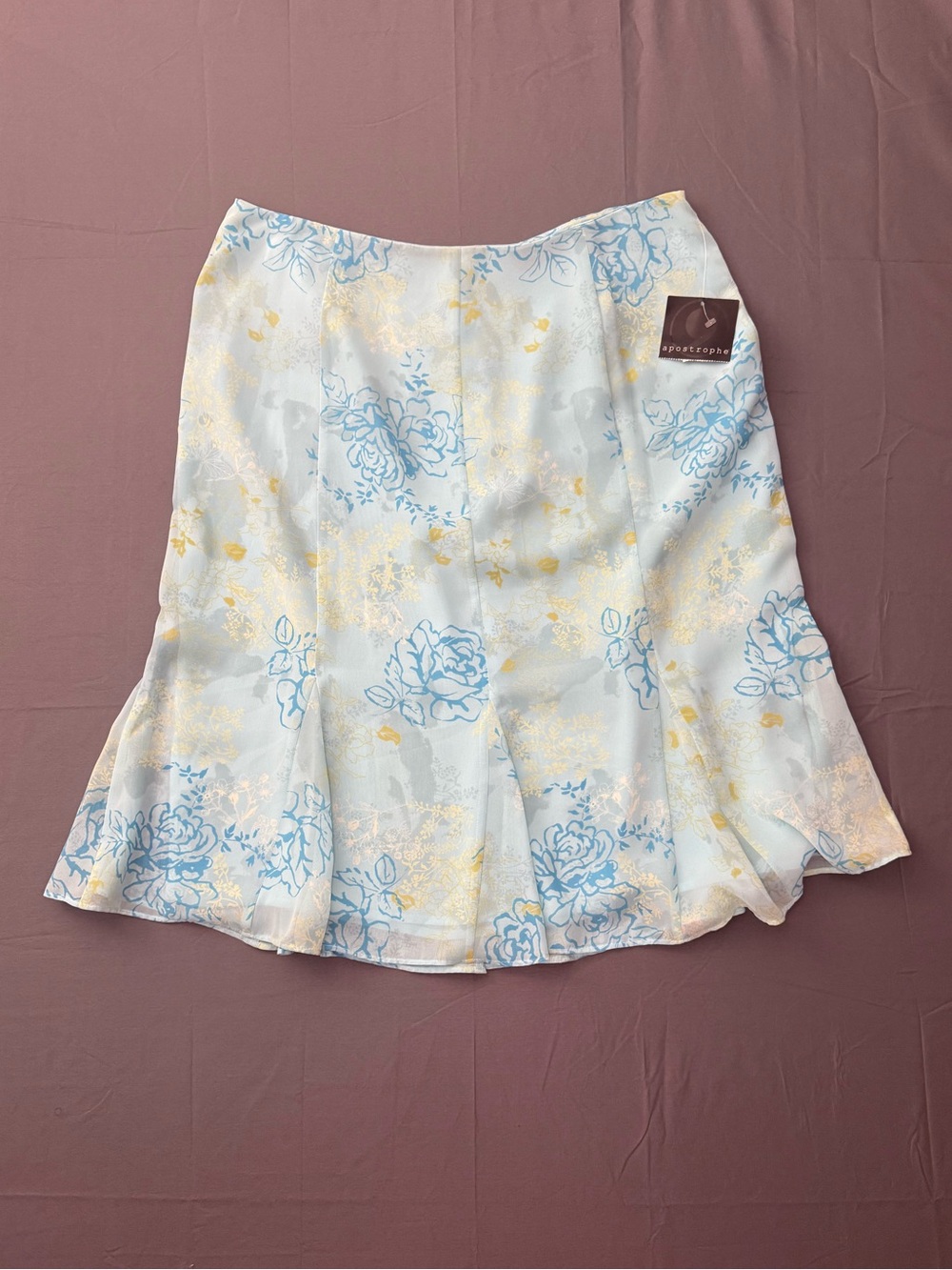 Apostrophe Light Blue and Yellow Floral Chiffon A- Line Skirt